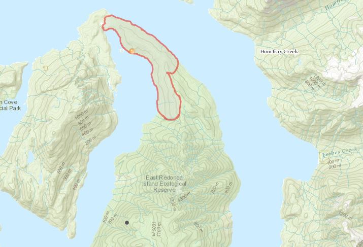 BC Wildfire hopes rainfall will help control flames on East Redonda Island