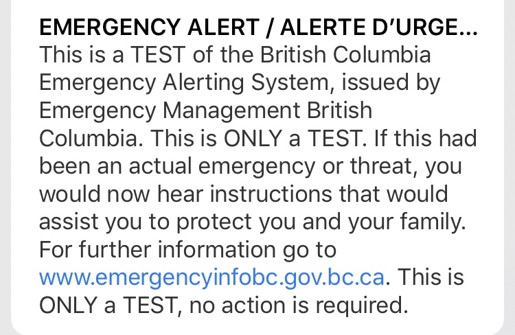 Emergency test conducted across British Columbia