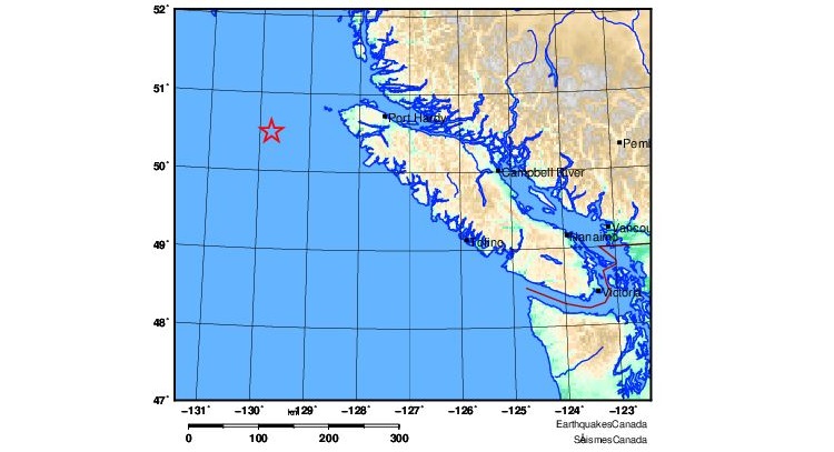 Four earthquakes hit off Vancouver Island