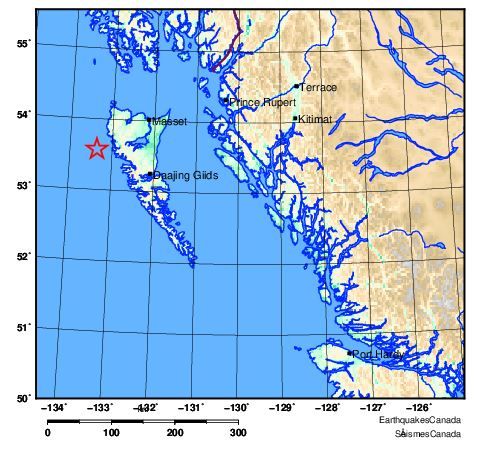 Small earthquake recorded off Haida Gwaii