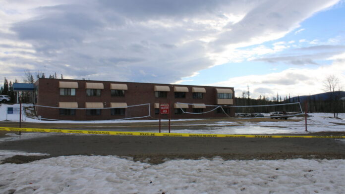 Tumbler Ridge Secondary School surrounded by police tape (Darin Bain, My Prince George Now staff)